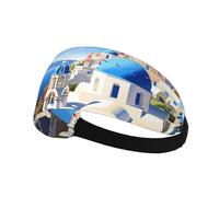 BROLEO Santorini Greek Island sea View Printing Sports Headband for Women Sweat Proof Bandeau Summer Elastic Band