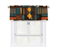 BROLEO Short Curtains with Valance Rod 54x18in African Style Patchwork Prints for Kitchen, Bathroom, Laundry Room, Studio, Fits Most Standard or Decorative Curtain Rods