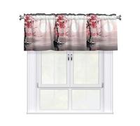 BROLEO Short Curtains with Valance Rod 54x18in Bamboo and Cherry blossoms Tree Zen Prints for Kitchen, Bathroom, Laundry Room, Studio, Fits Most Standard or Decorative Curtain Rods