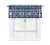 BROLEO Short Curtains with Valance Rod 54x18in Blue Polynesian Maori Tribal Pattern Prints for Kitchen, Bathroom, Laundry Room, Studio, Fits Most Standard or Decorative Curtain Rods