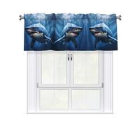 BROLEO Short Curtains with Valance Rod 54x18in Blue Shark Prints for Kitchen, Bathroom, Laundry Room, Studio, Fits Most Standard or Decorative Curtain Rods