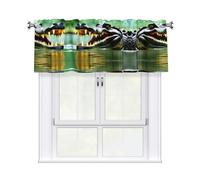 BROLEO Short Curtains with Valance Rod 54x18in crocodile open mouth Prints for Kitchen, Bathroom, Laundry Room, Studio, Fits Most Standard or Decorative Curtain Rods