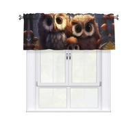 BROLEO Short Curtains with Valance Rod 54x18in Cute Owls Printed for Kitchen, Bathroom, bedroom, Studio, Fits Most Standard or Decorative Curtain Rods