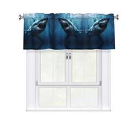 BROLEO Short Curtains with Valance Rod 54x18in Great White Shark Prints for Kitchen, Bathroom, Laundry Room, Studio, Fits Most Standard or Decorative Curtain Rods