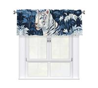 BROLEO Short Curtains with Valance Rod 54x18in snow white tiger Prints for Kitchen, Bathroom, Laundry Room, Studio, Fits Most Standard or Decorative Curtain Rods