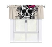 BROLEO Short Curtains with Valance Rod 54x18in Sugar Horror Skull Flowers Rose Prints for Kitchen, Bathroom, Laundry Room, Studio, Fits Most Standard or Decorative Curtain Rods