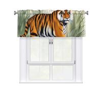 BROLEO Short Curtains with Valance Rod 54x18in Tiger Printed for Kitchen, Bathroom, bedroom, Studio, Fits Most Standard or Decorative Curtain Rods