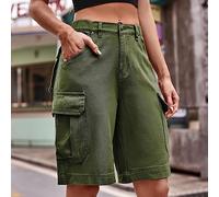 BROLEO Shorts Womens,Women'S Denim Shorts Soild Cargo Trousers Shorts Denim Pants Short High Waist Bermuda Pants Summer Stretchy Jeans Shorts Vintage Casual Washed Denim Shorts With Pockets,Green,2Xl