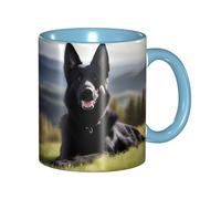 BROLEO Sky Blue Classic Mugs Ceramic Mug Suitable for Cappuccino, Latte, Cereal, Yogurt, Milk, hot or Cold Drinks Micro-Wave Oven Black German Shepherd Dog Pattern