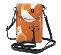 BROLEO Small Cell Phone Purse 7.6x4.9in Animal Fox Prints Leather Crossbody Flap Phone Case For Women, Perfect For Walking, Camping