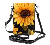 BROLEO Small Cell Phone Purse 7.6x4.9in Bee & Sunflowers Prints Leather Crossbody Flap Phone Case For Women, Perfect For Walking, Camping