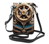 BROLEO Small Cell Phone Purse 7.6x4.9in Cool Steampunk Gears Prints Leather Crossbody Flap Phone Case For Women, Perfect For Walking, Camping