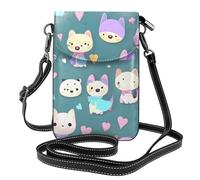BROLEO Small Cell Phone Purse 7.6x4.9in Cute Little Fox Prints Leather Crossbody Flap Phone Case For Women, Perfect For Walking, Camping Black