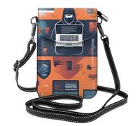 BROLEO Small Cell Phone Purse 7.6x4.9in Hacker Attack Prints Leather Crossbody Flap Phone Case For Women, Perfect For Walking, Camping