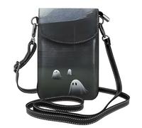 BROLEO Small Cell Phone Purse 7.6x4.9in Haunted Mansion Prints Leather Crossbody Flap Phone Case For Women, Perfect For Walking, Camping Black