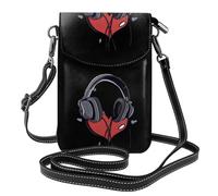 BROLEO Small Cell Phone Purse 7.6x4.9in Headphones That Listen To Your Heart Prints Leather Crossbody Flap Phone Case For Women, Perfect For Walking, Camping