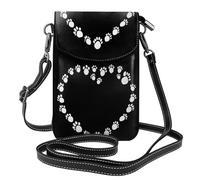 BROLEO Small Cell Phone Purse 7.6x4.9in Kitten Footprints Heart Prints Leather Crossbody Flap Phone Case For Women, Perfect For Walking, Camping