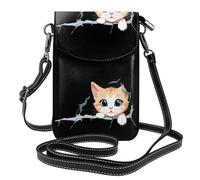 BROLEO Small Cell Phone Purse 7.6x4.9in Kitten In The Cracked Wall Prints Leather Crossbody Flap Phone Case For Women, Perfect For Walking, Camping