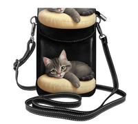 BROLEO Small Cell Phone Purse 7.6x4.9in Lazy Kitten Lying On A Pillow Prints Leather Crossbody Flap Phone Case For Women, Perfect For Walking, Camping