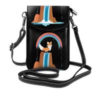 BROLEO Small Cell Phone Purse 7.6x4.9in Little Fox At Rainbow Falls Prints Leather Crossbody Flap Phone Case For Women, Perfect For Walking, Camping