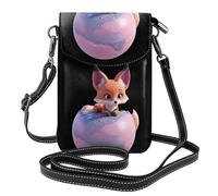 BROLEO Small Cell Phone Purse 7.6x4.9in Little Fox On The Pink Planet Prints Leather Crossbody Flap Phone Case For Women, Perfect For Walking, Camping