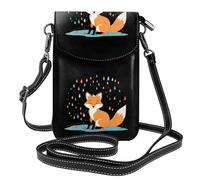 BROLEO Small Cell Phone Purse 7.6x4.9in Little Fox Under Colorful Raindrops Prints Leather Crossbody Flap Phone Case For Women, Perfect For Walking, Camping
