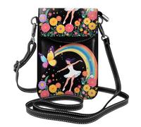 BROLEO Small Cell Phone Purse 7.6x4.9in Little Girl Dancing Under The Rainbow Prints Leather Crossbody Flap Phone Case For Women, Perfect For Walking, Camping