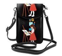 BROLEO Small Cell Phone Purse 7.6x4.9in Little Girl Drawing Seriously Prints Leather Crossbody Flap Phone Case For Women, Perfect For Walking, Camping