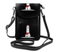 BROLEO Small Cell Phone Purse 7.6x4.9in Little House Under The Lighthouse Prints Leather Crossbody Flap Phone Case For Women, Perfect For Walking, Camping