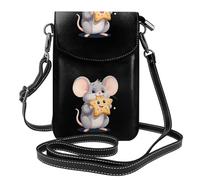 BROLEO Small Cell Phone Purse 7.6x4.9in Little Mouse Eating Star Cookies Prints Leather Crossbody Flap Phone Case For Women, Perfect For Walking, Camping