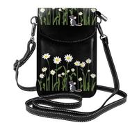 BROLEO Small Cell Phone Purse 7.6x4.9in Little Mouse Looking Up At Daisies Prints Leather Crossbody Flap Phone Case For Women, Perfect For Walking, Camping