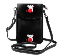 BROLEO Small Cell Phone Purse 7.6x4.9in Little Mouse Sitting On Cherries Prints Leather Crossbody Flap Phone Case For Women, Perfect For Walking, Camping