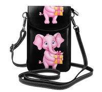 BROLEO Small Cell Phone Purse 7.6x4.9in Little Pink Elephant Giving Gifts Prints Leather Crossbody Flap Phone Case For Women, Perfect For Walking, Camping