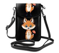 BROLEO Small Cell Phone Purse 7.6x4.9in Little Red Flower Mushroom Fox Prints Leather Crossbody Flap Phone Case For Women, Perfect For Walking, Camping