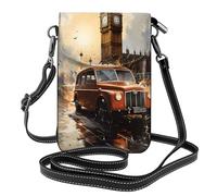 BROLEO Small Cell Phone Purse 7.6x4.9in London Color Taxi Prints Leather Crossbody Flap Phone Case For Women, Perfect For Walking, Camping