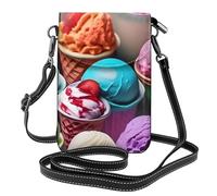 BROLEO Small Cell Phone Purse 7.6x4.9in Many Colored Ice Cream Prints Leather Crossbody Flap Phone Case For Women, Perfect For Walking, Camping