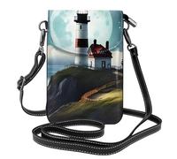 BROLEO Small Cell Phone Purse 7.6x4.9in Moonlight Lighthouse Prints Leather Crossbody Flap Phone Case For Women, Perfect For Walking, Camping
