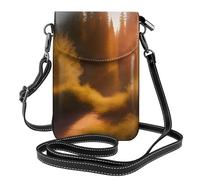 BROLEO Small Cell Phone Purse 7.6x4.9in Morning Sunlight In Wilderness Prints Leather Crossbody Flap Phone Case For Women, Perfect For Walking, Camping