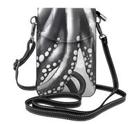 BROLEO Small Cell Phone Purse 7.6x4.9in Octopus Tentacles Prints Leather Crossbody Flap Phone Case For Women, Perfect For Walking, Camping Black