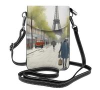 BROLEO Small Cell Phone Purse 7.6x4.9in Paris Street Scene Eiffel Tower Prints Leather Crossbody Flap Phone Case For Women, Perfect For Walking, Camping