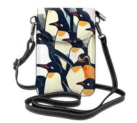 BROLEO Small Cell Phone Purse 7.6x4.9in Stylish Crowd Of Penguins Pattern Prints Leather Crossbody Flap Phone Case For Women, Perfect For Walking, Camping