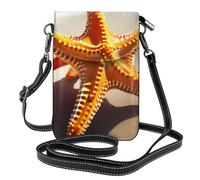 BROLEO Small Cell Phone Purse 7.6x4.9in Sunny Day Beach Starfish Prints Leather Crossbody Flap Phone Case For Women, Perfect For Walking, Camping