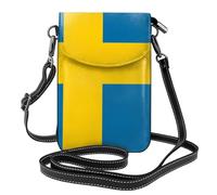BROLEO Small Cell Phone Purse 7.6x4.9in Swedish Flag Prints Leather Crossbody Flap Phone Case For Women, Perfect For Walking, Camping