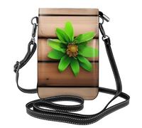 BROLEO Small Cell Phone Purse 7.6x4.9in Teal Flower On Wooden Plank Prints Leather Crossbody Flap Phone Case For Women, Perfect For Walking, Camping