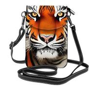 BROLEO Small Cell Phone Purse 7.6x4.9in Tiger Stripes Orange Pattern Prints Leather Crossbody Flap Phone Case For Women, Perfect For Walking, Camping