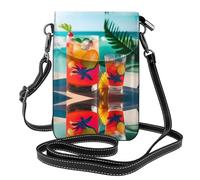 BROLEO Small Cell Phone Purse 7.6x4.9in Tropical Beach Drink Prints Leather Crossbody Flap Phone Case For Women, Perfect For Walking, Camping