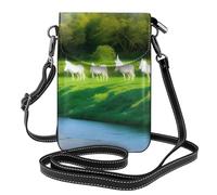 BROLEO Small Cell Phone Purse 7.6x4.9in Unicorns By The River Prints Leather Crossbody Flap Phone Case For Women, Perfect For Walking, Camping