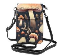 BROLEO Small Cell Phone Purse 7.6x4.9in Vintage Mushrooms Drawings Prints Leather Crossbody Flap Phone Case For Women, Perfect For Walking, Camping