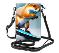 BROLEO Small Cell Phone Purse 7.6x4.9in Water Skiing Fox Squirrel Prints Leather Crossbody Flap Phone Case For Women, Perfect For Walking, Camping