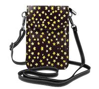 BROLEO Small Cell Phone Purse 7.6x4.9in Yellow And Brown Christmas Stars Prints Leather Crossbody Flap Phone Case For Women, Perfect For Walking, Camping